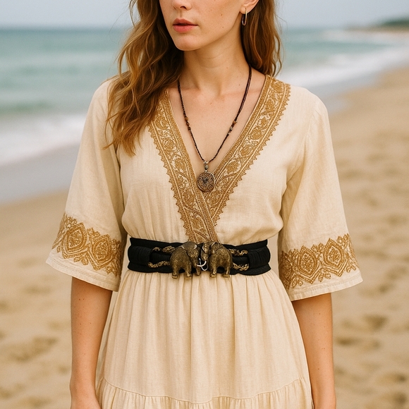 Vintage Carolyn Tanner Elephant Statement Belt – Black & Gold Braided Adjustable - Picture 11 of 11